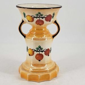 Czech Pottery Orange luster ceramic Vase Hand Painted Apples